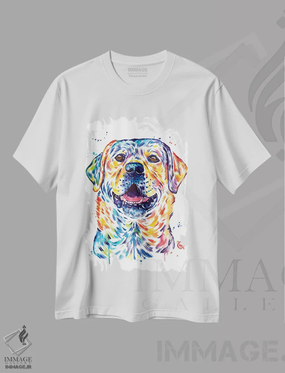 تیشرت سفید طرح دار – تیشرت فانتزی ,لابرادور شاد اثر لیزا وایت هاوس فروشگاه ایماژ
