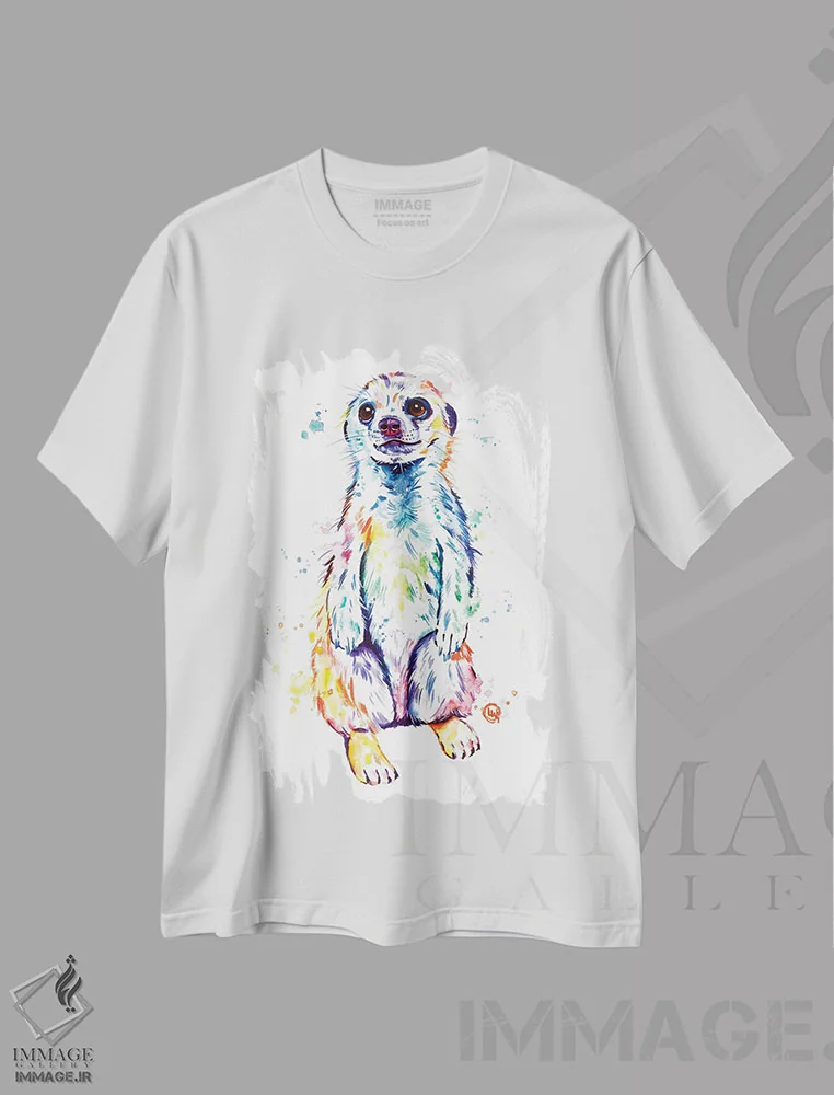 تیشرت سفید طرح دار – تیشرت حیوانات ,میرکات اثر لیزا وایت هاوس immage.ir