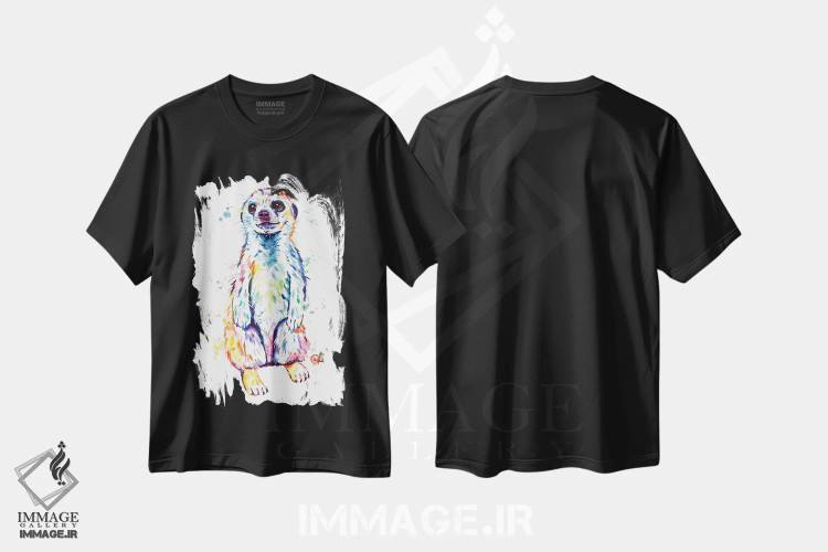 تیشرت مشکی طرح دار – تیشرت حیوانات ,میرکات اثر لیزا وایت هاوس فروشگاه ایماژ