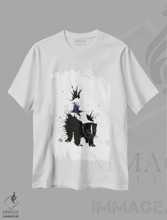 تیشرت سفید طرح دار – تیشرت هنری ,لکه جوهر اثر لیزا وایت هاوس فروشگاه ایماژ