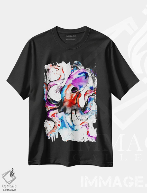 تیشرت مشکی طرح دار – تیشرت حیوانات ,اختاپوس اثر لیزا وایت هاوس immage.ir