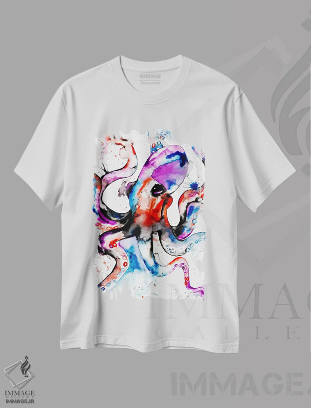 تیشرت سفید طرح دار – تیشرت حیوانات ,اختاپوس اثر لیزا وایت هاوس فروشگاه ایماژ