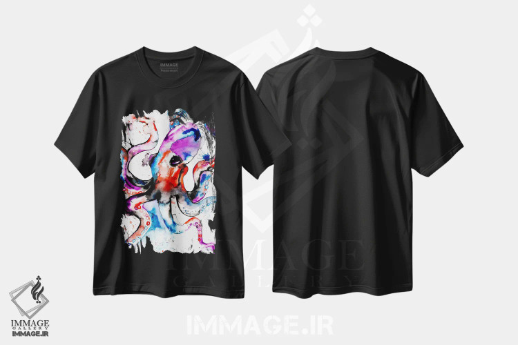 تیشرت مشکی طرح دار – تیشرت حیوانات ,اختاپوس اثر لیزا وایت هاوس immage.ir