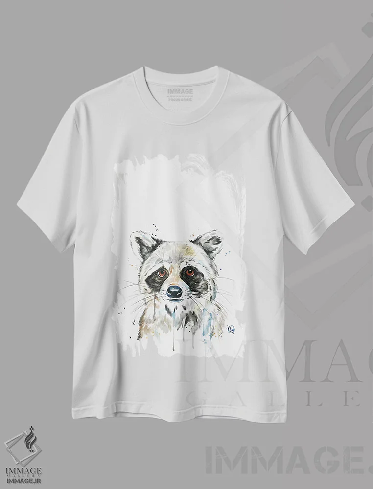 تیشرت سفید طرح دار – تیشرت حیوانات ,راکون پیکابو اثر لیزا وایت هاوس فروشگاه ایماژ