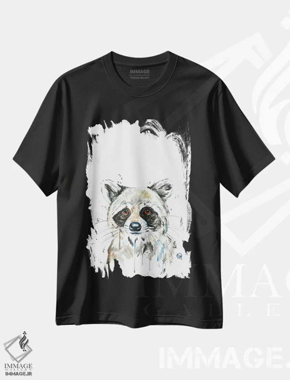 تیشرت مشکی طرح دار – تیشرت حیوانات ,راکون پیکابو اثر لیزا وایت هاوس immage.ir