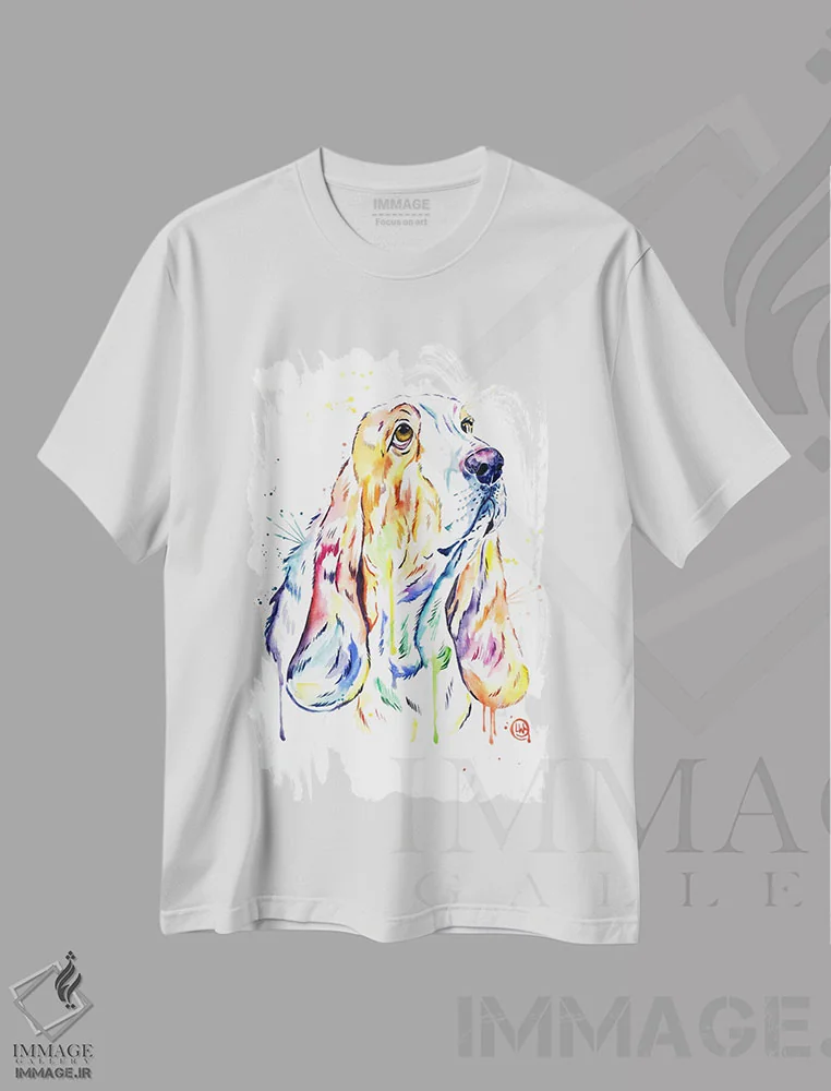تیشرت سفید طرح دار – تیشرت حیوانات ,سگ باست هاند اثر لیزا وایت هاوس فروشگاه ایماژ