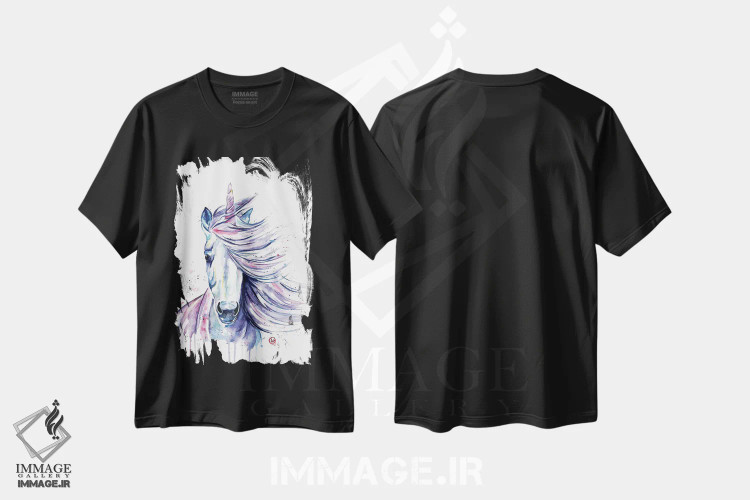 تیشرت مشکی طرح دار – تیشرت فانتزی ,تک شاخ اثر لیزا وایت هاوس فروشگاه ایماژ