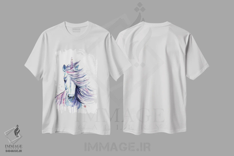 تیشرت سفید طرح دار – تیشرت فانتزی ,تک شاخ اثر لیزا وایت هاوس immage.ir