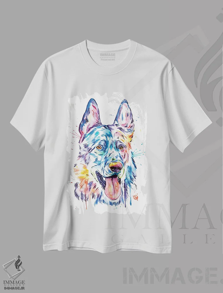 تیشرت سفید طرح دار – تیشرت حیوانات ,ژرمن شپرد سیاه اثر لیزا وایت هاوس فروشگاه ایماژ