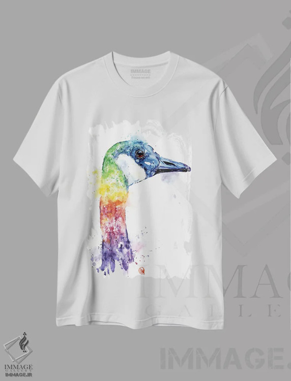تیشرت سفید طرح دار – تیشرت طبیعت ,غاز رنگارنگ کانادایی اثر لیزا وایت هاوس فروشگاه ایماژ