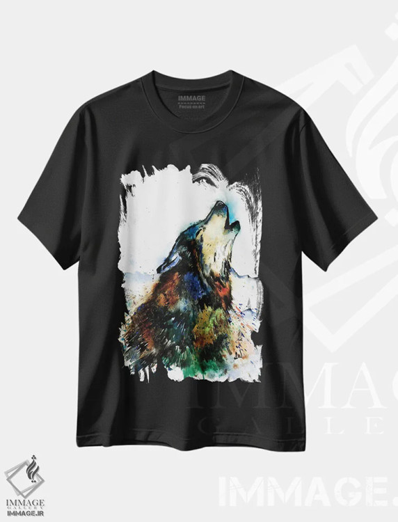 تیشرت مشکی طرح دار – تیشرت حیوانات ,گرگ زوزه کش اثر لیزا وایت هاوس immage.ir