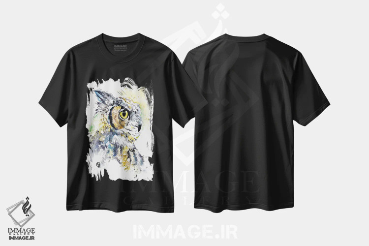 تیشرت مشکی طرح دار – تیشرت طبیعت ,جغد شاخدار اثر لیزا وایت هاوس فروشگاه ایماژ