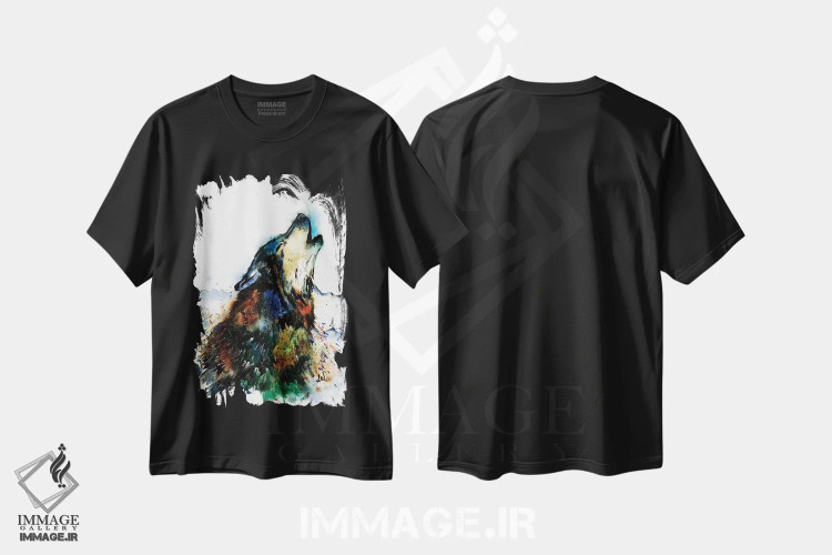 تیشرت مشکی طرح دار – تیشرت حیوانات ,گرگ زوزه کش اثر لیزا وایت هاوس immage.ir