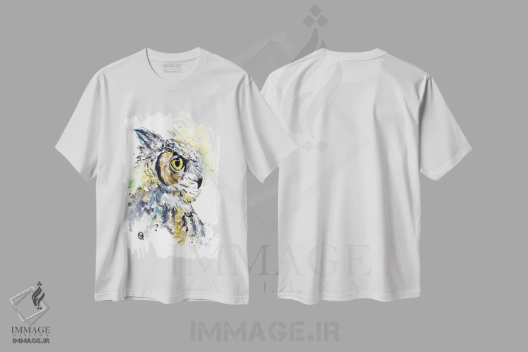 تیشرت سفید طرح دار – تیشرت طبیعت ,جغد شاخدار اثر لیزا وایت هاوس immage.ir