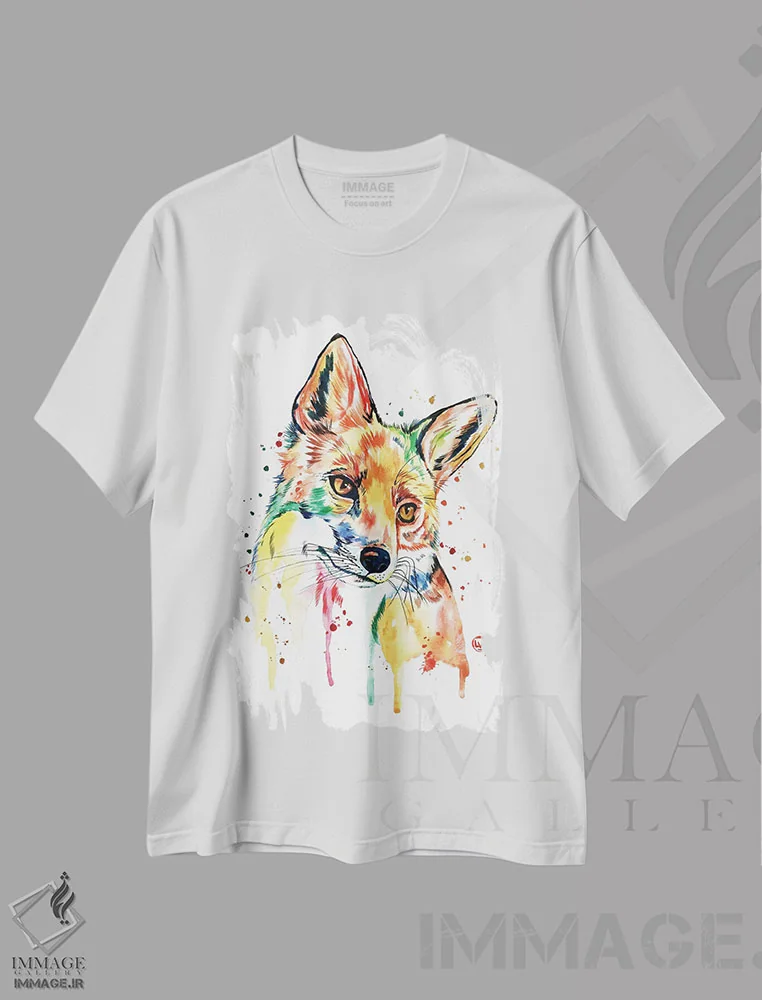تیشرت سفید طرح دار – تیشرت طبیعت ,روباه خیال انگیز اثر لیزا وایت هاوس فروشگاه ایماژ