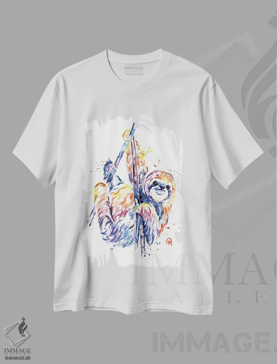 تیشرت سفید طرح دار – تیشرت حیوانات ,تنبلی تنبل اثر لیزا وایت هاوس immage.ir