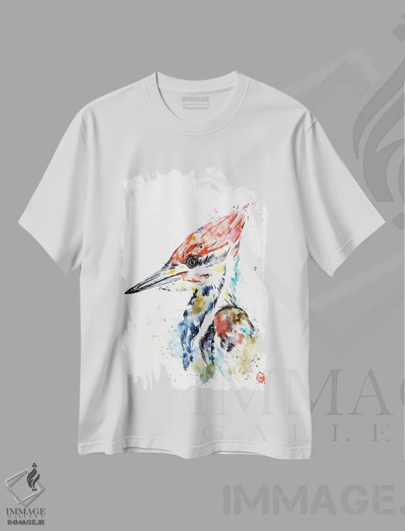 تیشرت سفید طرح دار – تیشرت هنری ,دارکوب اثر لیزا وایت هاوس فروشگاه ایماژ