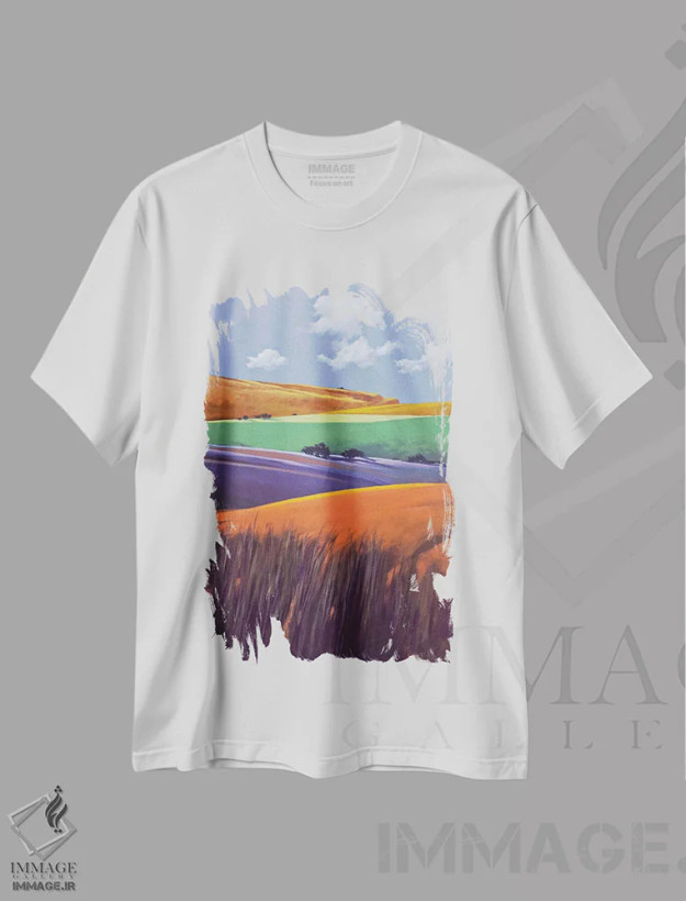 تیشرت سفید طرح دار – تیشرت طبیعت ,جنوب کوه بزرگ آب نباتی اثر لاورنس لی فروشگاه ایماژ