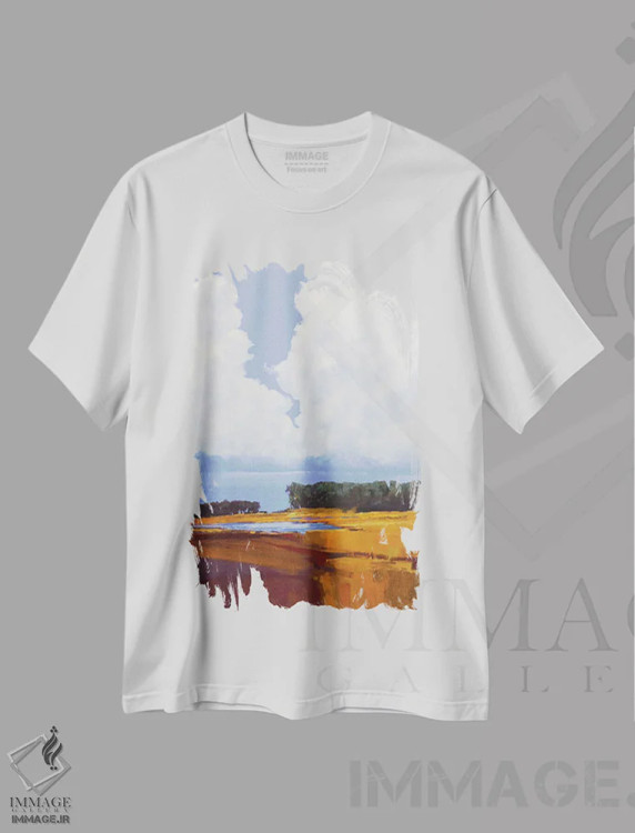 تیشرت سفید طرح دار – تیشرت هنری ,آسمان و ابرها اثر لاورنس لی immage.ir