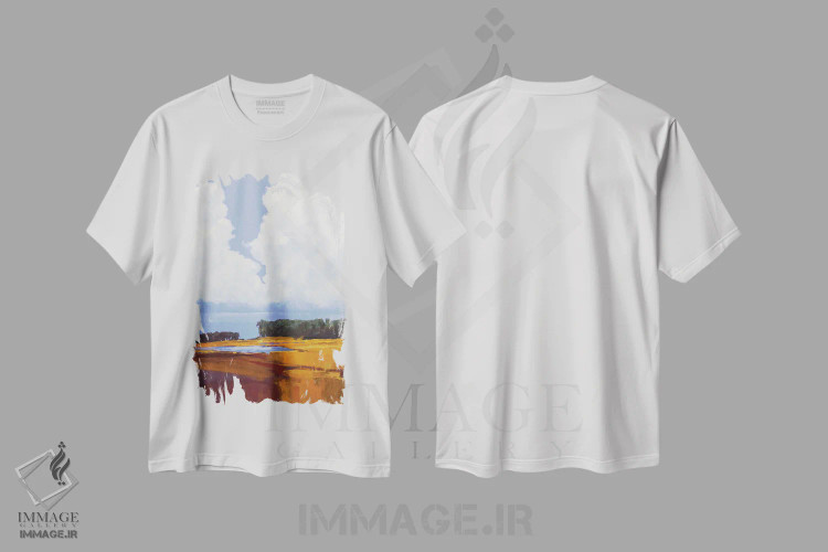 تیشرت سفید طرح دار – تیشرت هنری ,آسمان و ابرها اثر لاورنس لی immage.ir