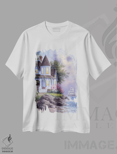 تیشرت سفید طرح دار – تیشرت هنری ,ویکتوریایی کنار دریا اثر دنیس لوان فروشگاه ایماژ
