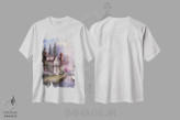 تیشرت سفید طرح دار – تیشرت طبیعت ,کلبه پل سنگی اثر دنیس لوان immage.ir