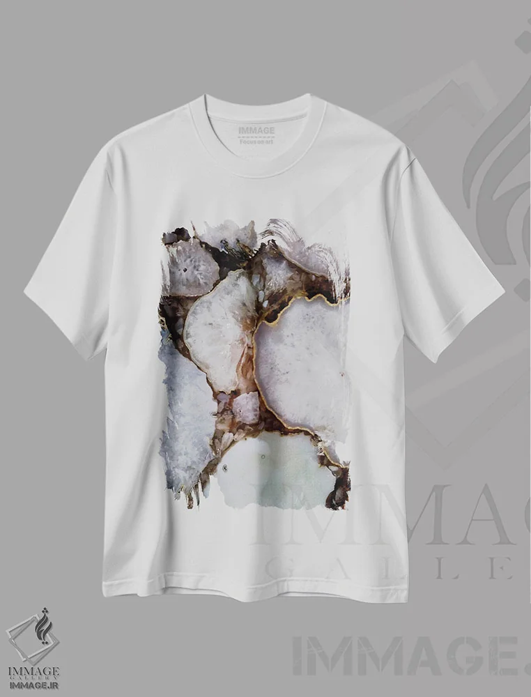 تیشرت سفید طرح دار – تیشرت انتزاعی ,سنگ های ابدیت اثر شلند لوئیس فروشگاه ایماژ