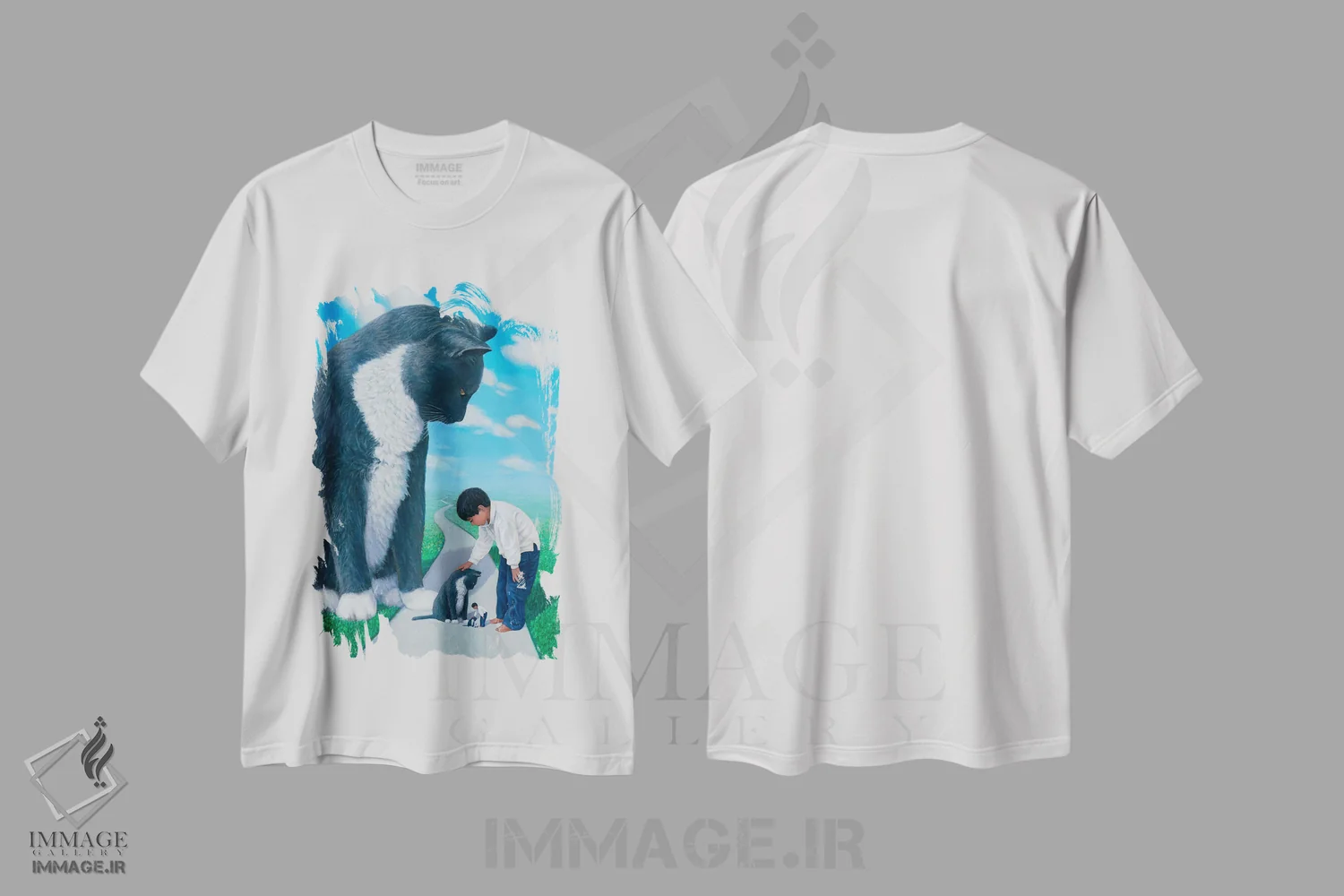 تیشرت سفید طرح دار – تیشرت هنری ,کودی و مکس اثر چارلز لین براگ فروشگاه ایماژ