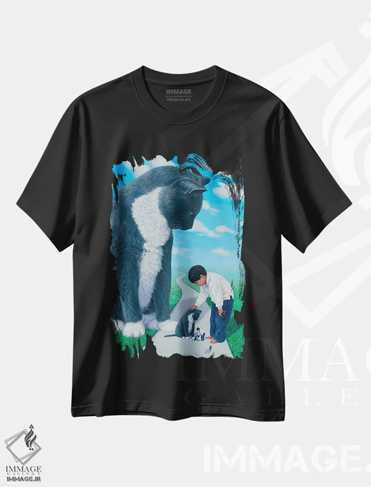 تیشرت مشکی طرح دار – تیشرت هنری ,کودی و مکس اثر چارلز لین براگ immage.ir