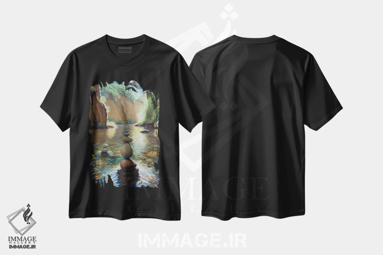 تیشرت مشکی طرح دار – تیشرت طبیعت ,نهر عقاب اثر چارلز لین براگ فروشگاه ایماژ