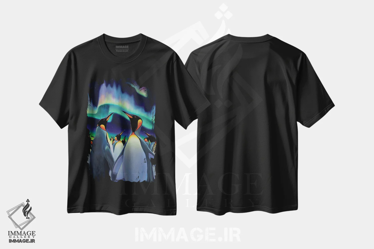 تیشرت مشکی طرح دار – تیشرت حیوانات ,رژه نورانی پنگوئن ها اثر چارلز لین براگ فروشگاه ایماژ