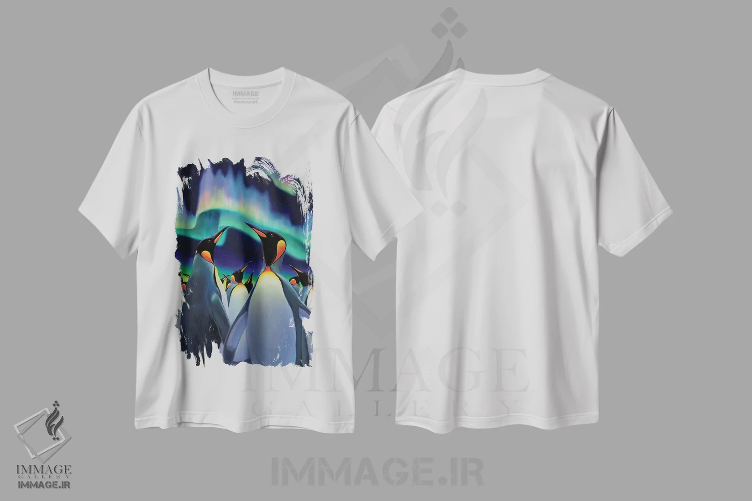 تیشرت سفید طرح دار – تیشرت حیوانات ,رژه نورانی پنگوئن ها اثر چارلز لین براگ immage.ir