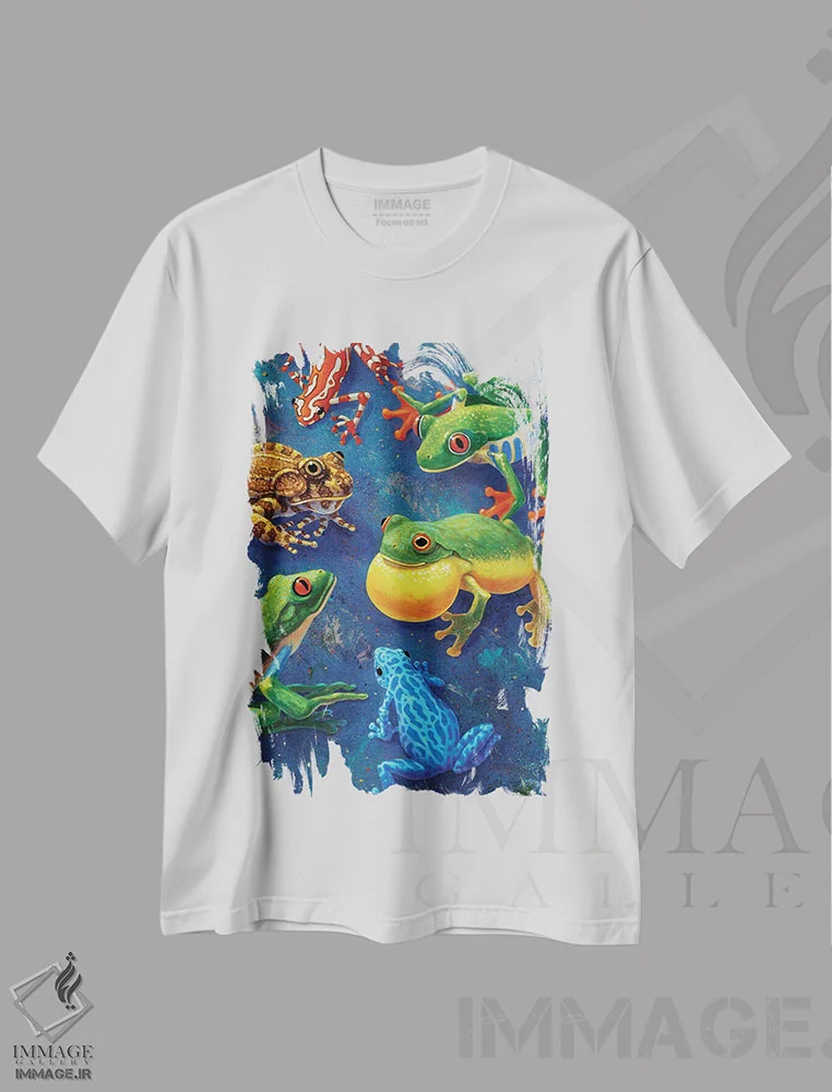 تیشرت سفید طرح دار – تیشرت حیوانات ,شش قورباغه اثر چارلز لین براگ فروشگاه ایماژ