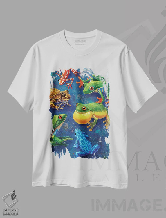 تیشرت سفید طرح دار – تیشرت حیوانات ,شش قورباغه اثر چارلز لین براگ فروشگاه ایماژ
