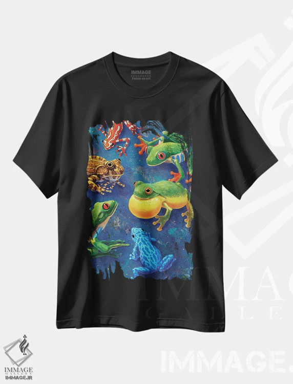تیشرت مشکی طرح دار – تیشرت حیوانات ,شش قورباغه اثر چارلز لین براگ immage.ir