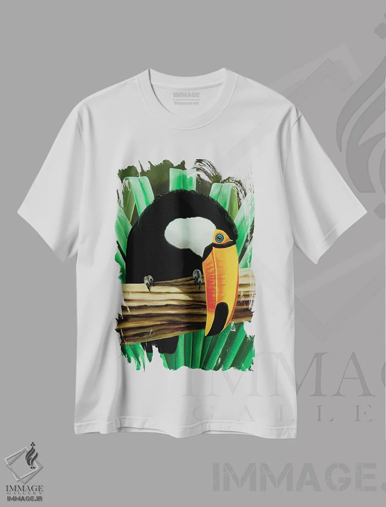 تیشرت سفید طرح دار – تیشرت حیوانات ,دیده بان توکان اثر چارلز لین براگ فروشگاه ایماژ