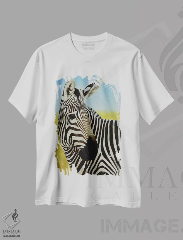 تیشرت سفید طرح دار – تیشرت گرافیکی ,پرتره گورخر اثر چارلز لین براگ فروشگاه ایماژ