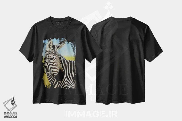 تیشرت مشکی طرح دار – تیشرت گرافیکی ,پرتره گورخر اثر چارلز لین براگ immage.ir