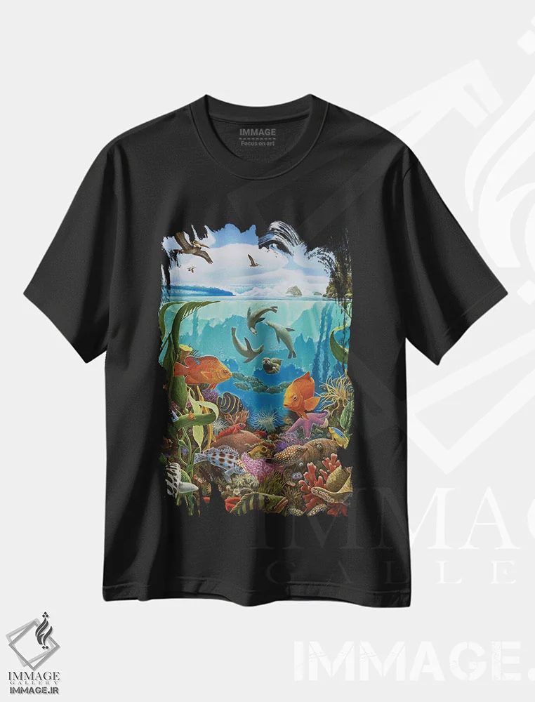 تیشرت مشکی طرح دار – تیشرت فانتزی ,کالیفرنیا رول، برش خورده و لایه ای اثر چارلز لین براگ فروشگاه ایماژ