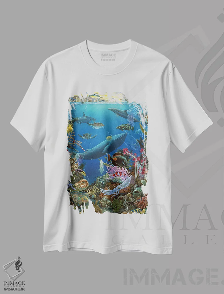 تیشرت سفید طرح دار – تیشرت طبیعت ,لبه آب اثر چارلز لین براگ فروشگاه ایماژ
