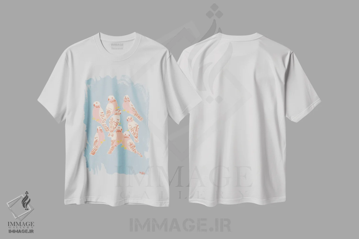 تیشرت سفید طرح دار – تیشرت حیوانات ,طوطی گالا صورتی اثر لیدیا الن immage.ir