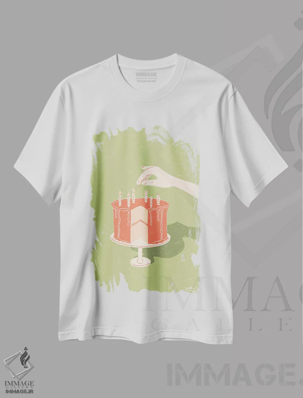 تیشرت سفید طرح دار – تیشرت خوراکی ,کیک اثر لیدیا الن فروشگاه ایماژ