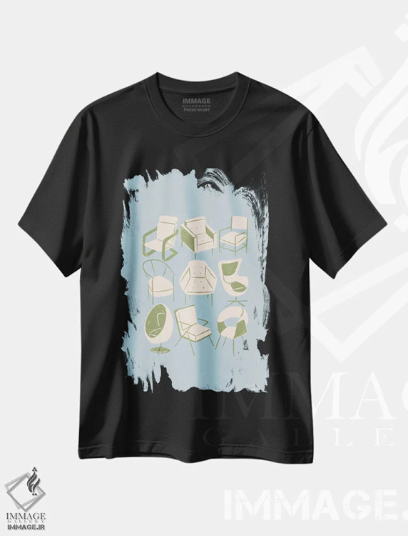 تیشرت مشکی طرح دار – تیشرت هنری ,صندلی ها اثر لیدیا الن immage.ir