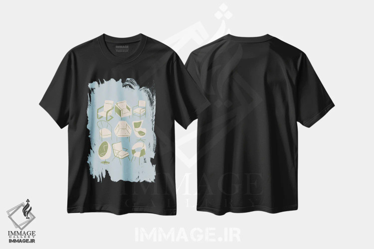 تیشرت مشکی طرح دار – تیشرت هنری ,صندلی ها اثر لیدیا الن immage.ir