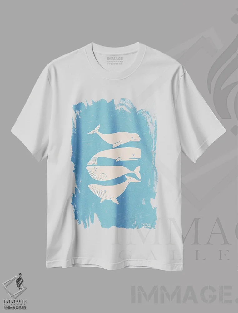 تیشرت سفید طرح دار – تیشرت طبیعت ,نهنگ ها اثر لیدیا الن فروشگاه ایماژ