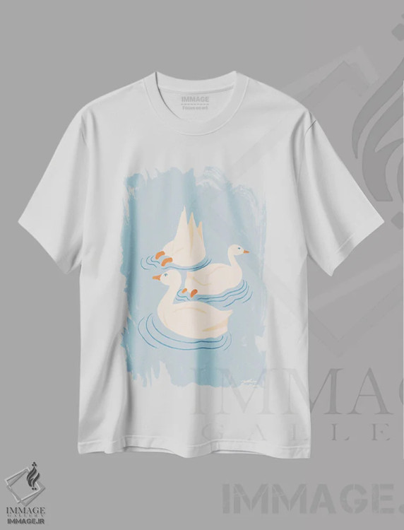 تیشرت سفید طرح دار – تیشرت حیوانات ,اردک ها اثر لیدیا الن immage.ir