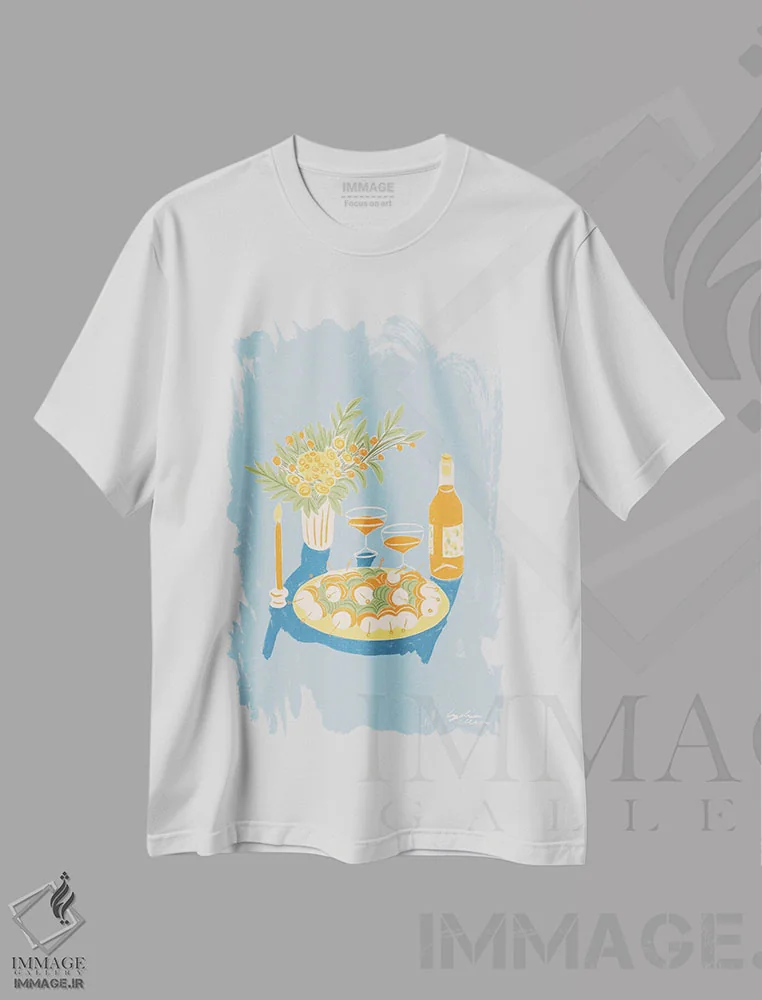 تیشرت سفید طرح دار – تیشرت طبیعت ,نارنجی اثر لیدیا الن فروشگاه ایماژ