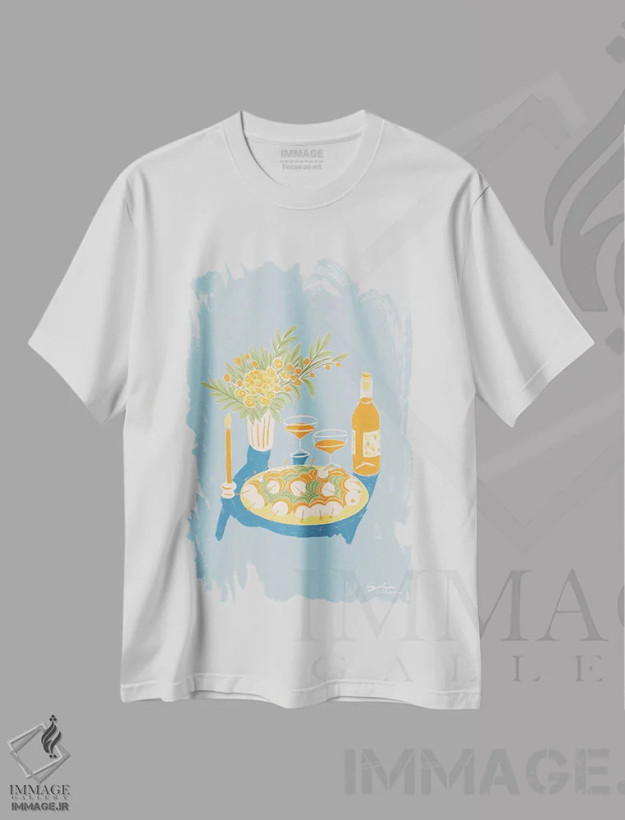 تیشرت سفید طرح دار – تیشرت طبیعت ,نارنجی اثر لیدیا الن فروشگاه ایماژ