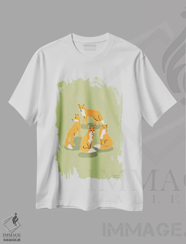 تیشرت سفید طرح دار – تیشرت حیوانات ,روباه ها اثر لیدیا الن فروشگاه ایماژ