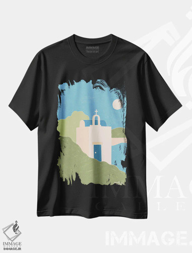 تیشرت مشکی طرح دار – تیشرت طبیعت ,یونان اثر لیدیا الن فروشگاه ایماژ